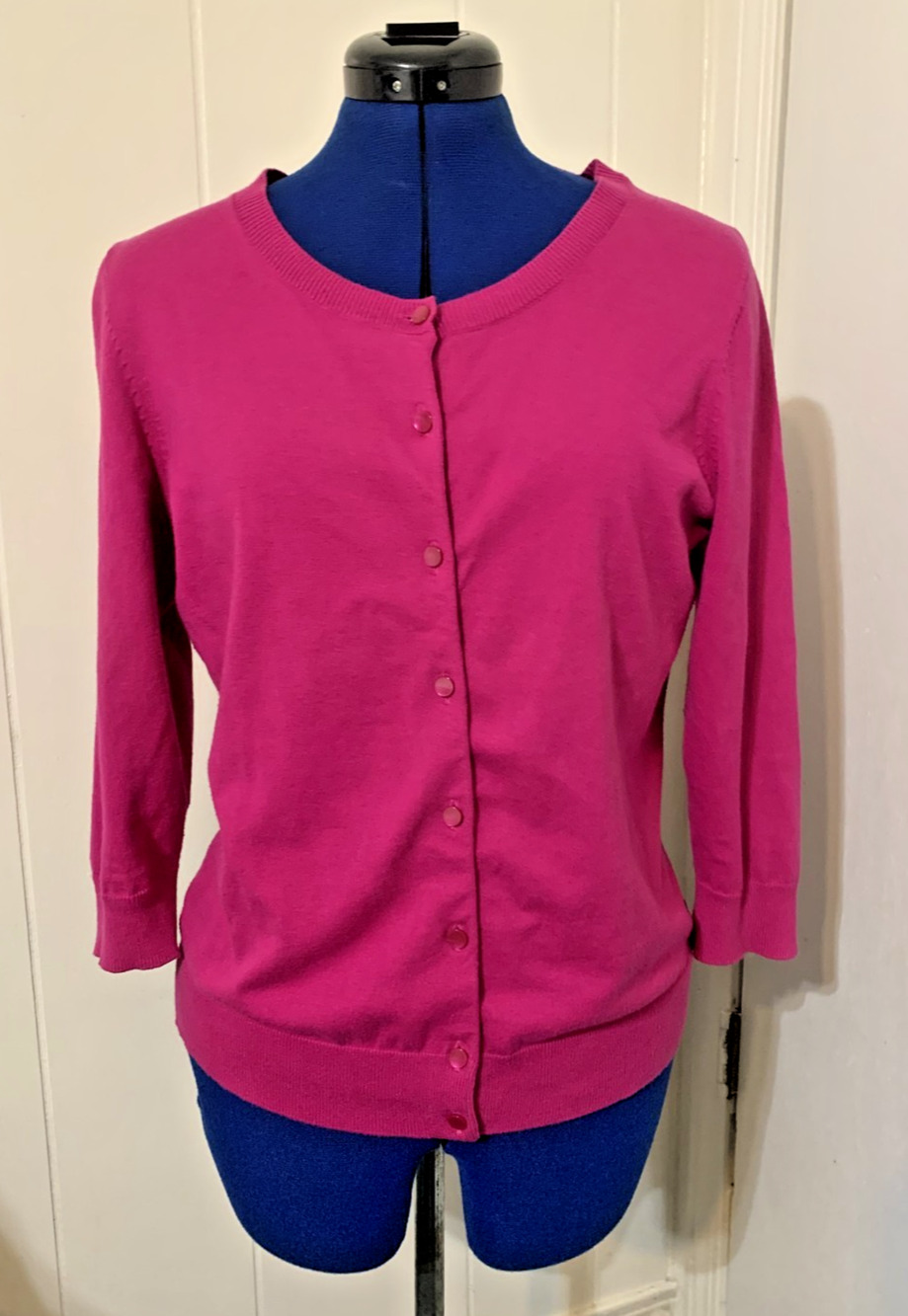 Talbots Fuscha Cardigan Sweater Petite Large Pima Cotton Button Up Grandmacore